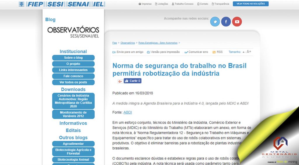 Norma de segurança do trabalho no Brasil permitirá robotização da indústria (TOP 3)